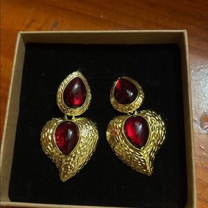 Elegant Gold and Red Teardrop Earrings